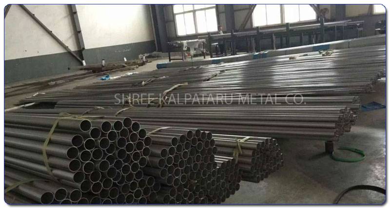 Original Photograph Of Stainless Steel 317L Welded pipes At Our Warehouse Mumbai, India