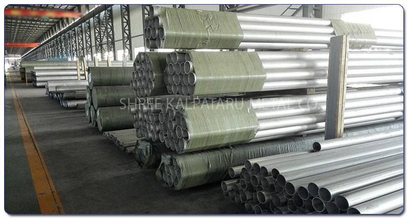 Original Photograph Of Stainless Steel 317L EFW pipes At Our Warehouse Mumbai, India